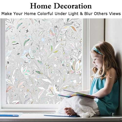 Kromapolis Privacy Window Film, Stained Glass Decorative, 29.5″ x 78.7″ | Rainbow Window Clings, Non-Adhesive Reusable Sticker, UV Sun Blocking Heat Control Covering for Home Office Living Room